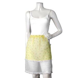 Vintage Sheer Organza Skirt Apron Floral Lace Ruffled Ditsy Flower Yellow White